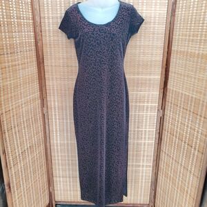 Vintage Per Seption Velvet Baroque Pattern Midi Dress Size Medium in Black Brown